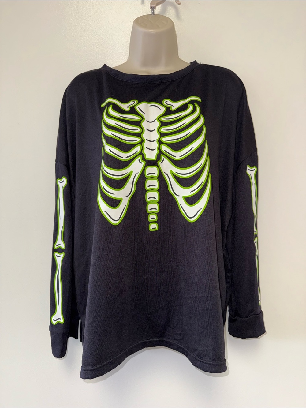 Dream Life (XXL) Black Halloween Long Sleeve Pj Tee with Neon Skeleton
